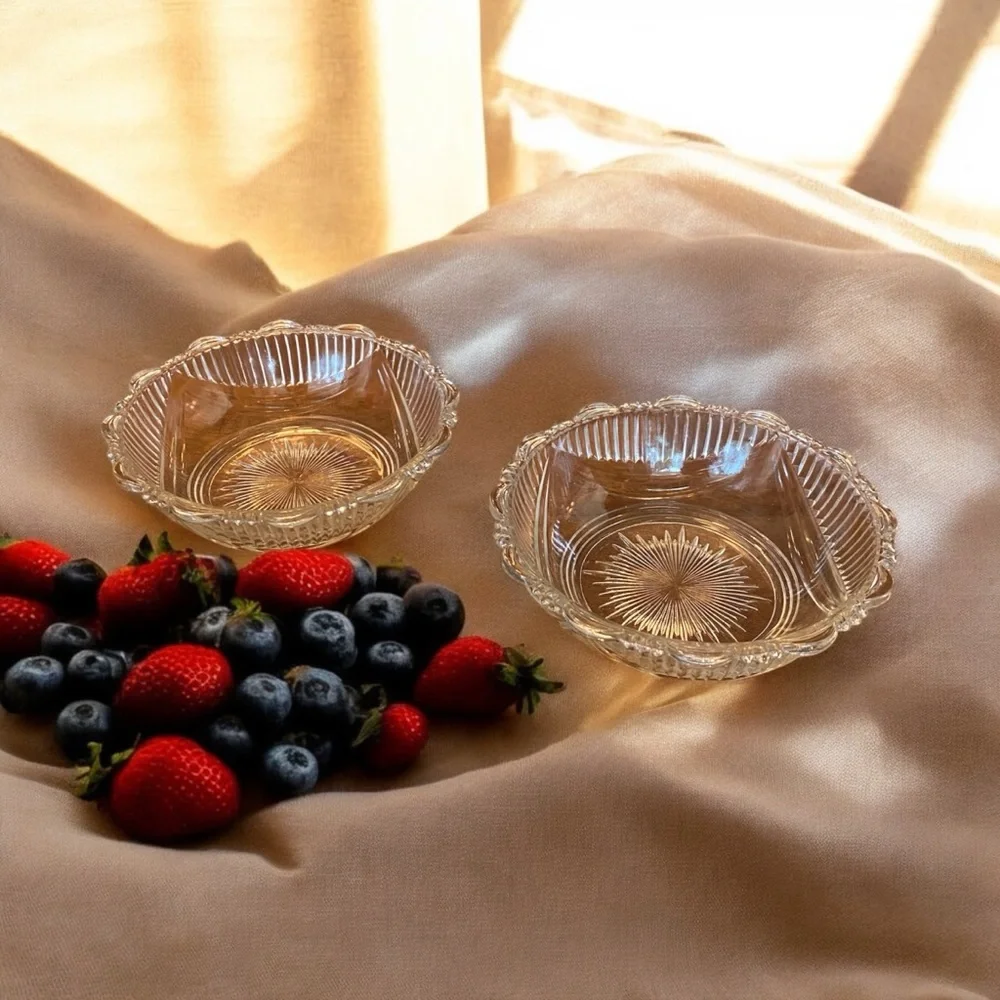 Antique DC Jenkins Glass Berry Bowls Set of 5 Rib Over Drape Scalloped